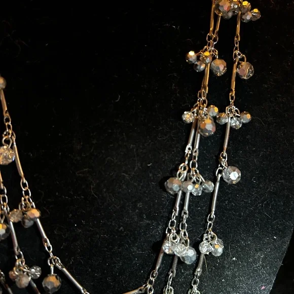 Blingy Talbots Silver Layered Necklace w/Clear Accents, Vintage! - Picture 3 of 5